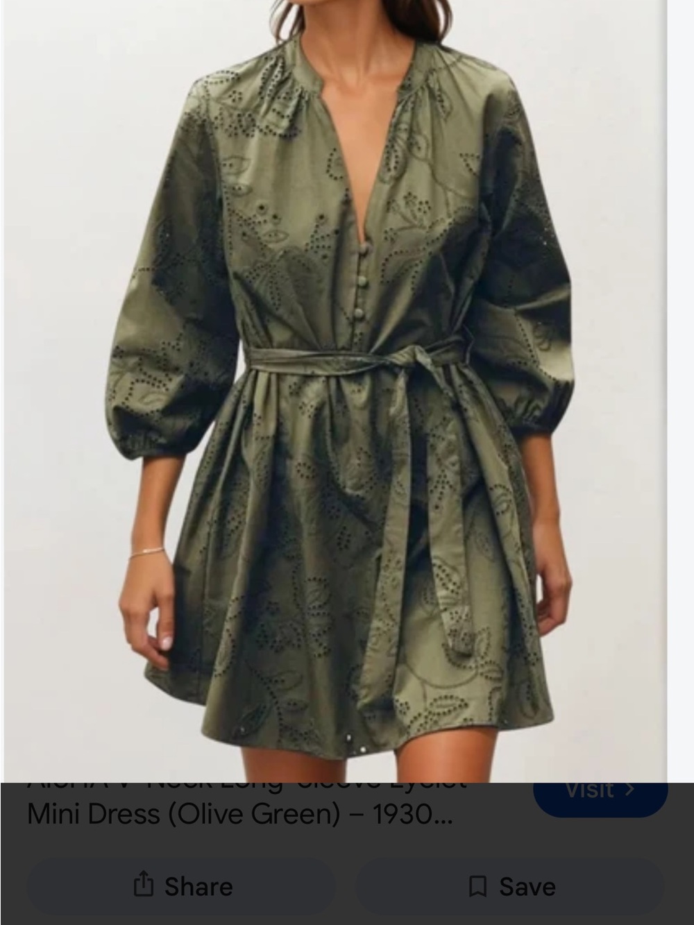 ZaraOlive Green Eyelet Tie-Waist Mini Dress